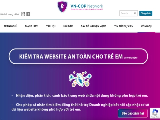 Website bảo vệ trẻ em do Bộ TT&TT quản lý, có tính năng ”Báo cáo xâm hại”