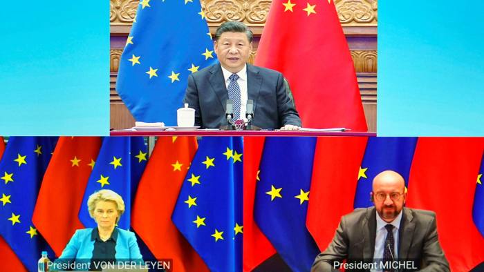 Chủ tịch Trung Quốc Tập Cận Bình họp thượng đỉnh cùng 2 nhà lãnh đạo EU (ảnh: SCMP)