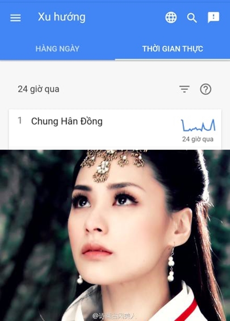 Chung Hân Đồng là cái tên được tìm kiếm số 1 trên Google Việt Nam.