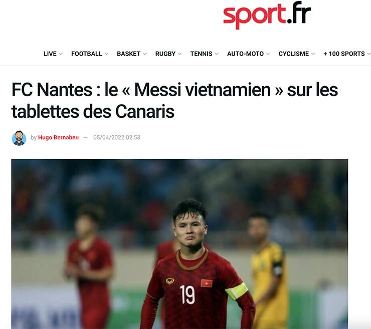 Thông tin chuyển nhượng Quang Hải xuất hiện trên tờ Sport của Pháp.