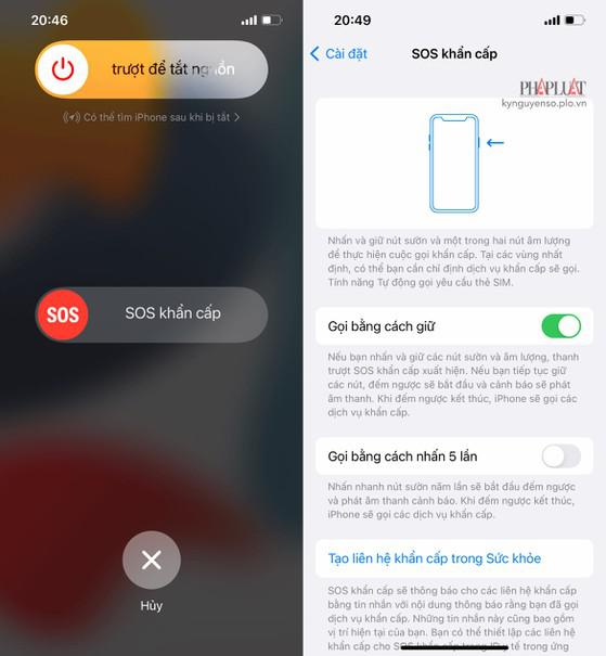 Kích hoạt tính năng SOS khẩn cấp trên iPhone. Ảnh: TIỂU MINH