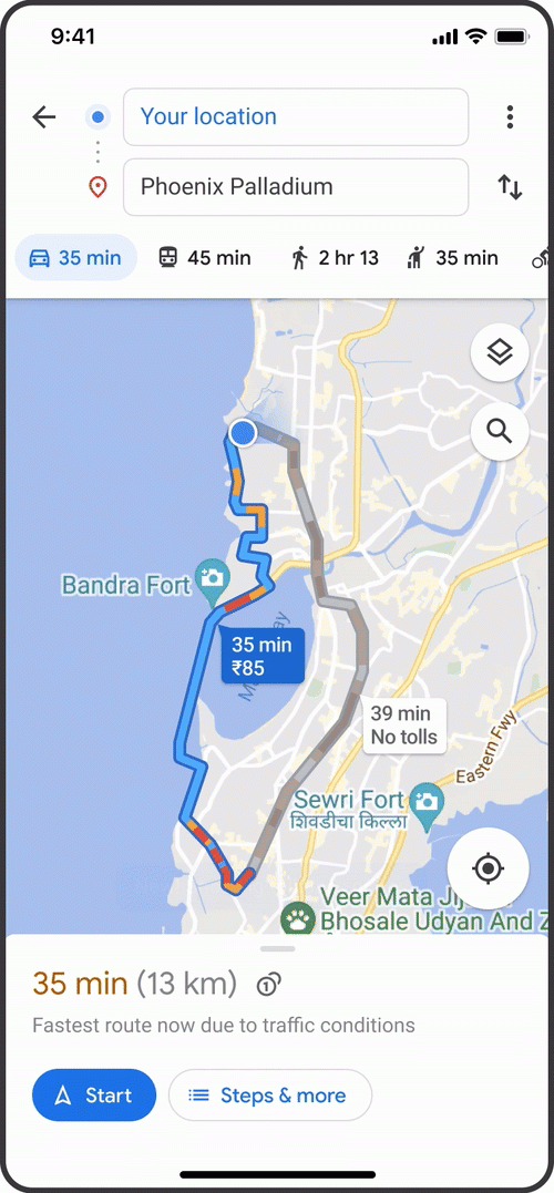 Google Maps tự động ước tính phí cầu đường. Ảnh: Google
