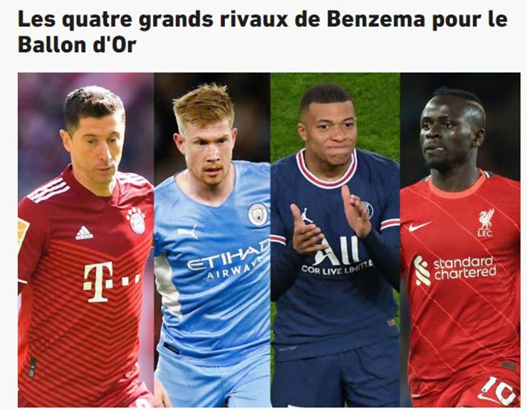 Bài viết "4 đối thủ tranh Quả bóng Vàng với Benzema" của L'Equipe