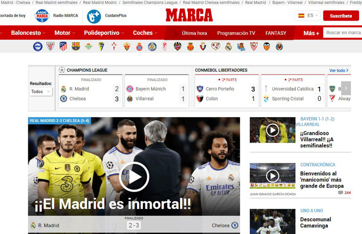 Tờ Marca ca ngợi Real Madrid "bất tử" khi liên tiếp thoát hiểm trước PSG và Chelsea ở Champions League