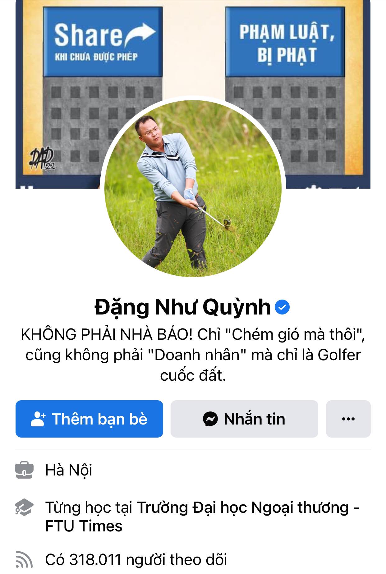 Facebooker Đặng Như Quỳnh là người nổi tiếng với hàng trăm nghìn người theo dõi. (Ảnh chụp màn hình facebook)