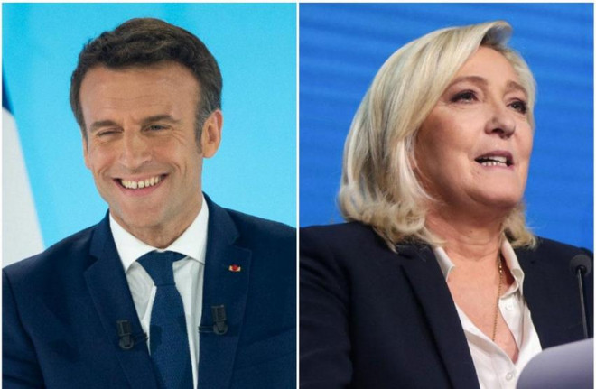 Tổng thống Pháp Emmanuel Macron (phải) và lãnh đạo phe cực hữu Marine Le Pen. Ảnh: PA