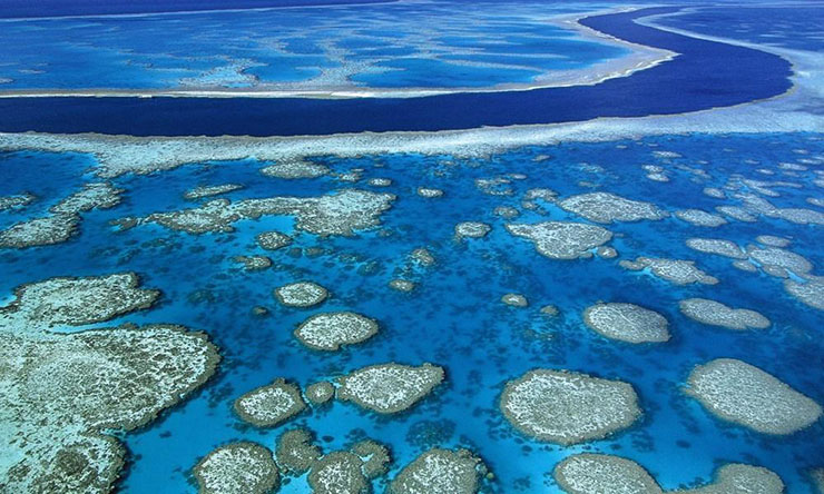 3. Rạn san hô Great Barrier ở Queensland, Úc là nơi có làn nước trong xanh như ngọc. Khi tham quan nơi này từ trên cao, bạn sẽ có những bức ảnh rất độc đáo.
