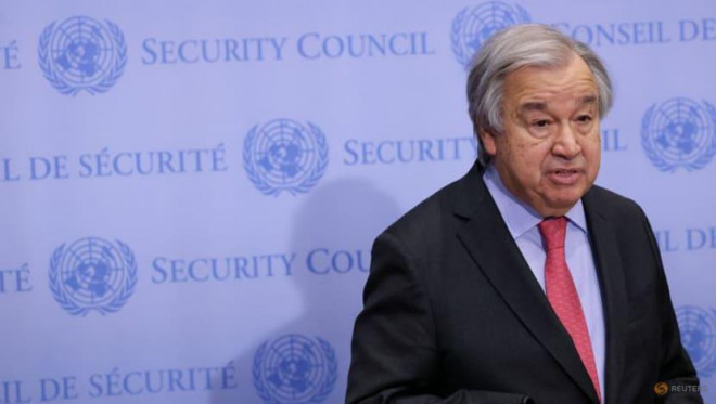 Tổng thư ký Liên Hiệp Quốc Antonio Guterres phát biểu trước truyền thông hôm 14-3-2022. Ảnh: Reuters