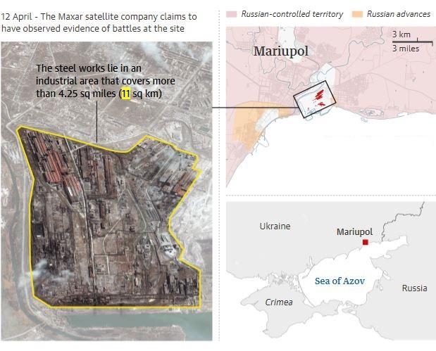 Khu vực nhà máy Azovstal trên bản đồ (ảnh: Guardian)