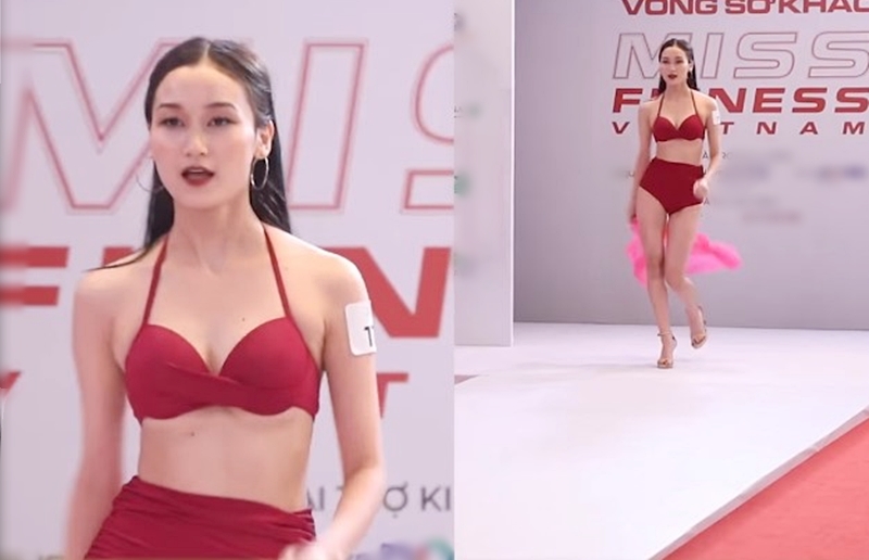 The 19-year-old Bac Ninh girl caused controversy because she wore a swimsuit that did not fit her chest to compete in the beauty pageant - 1