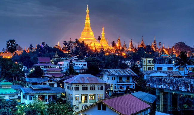 Hình ảnh lộng lẫy của Yangon về đêm.&nbsp;
