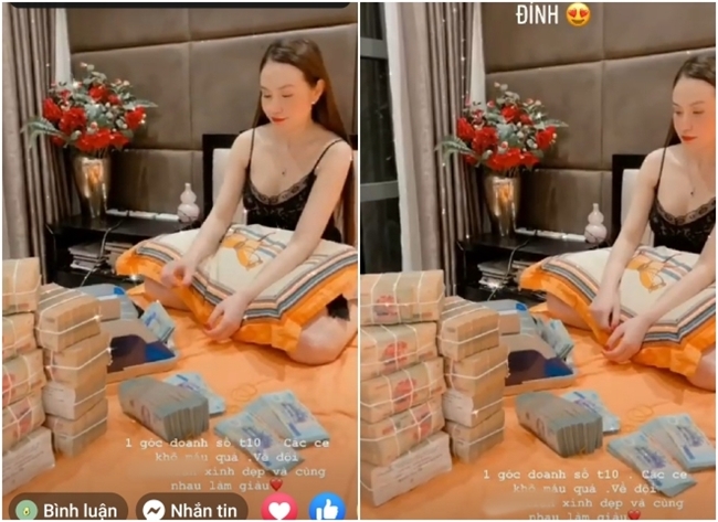 Hương Baby&nbsp;từng gây&nbsp;chú ý khi đăng tải clip ngồi đếm tiền, là 1 góc của doanh số tháng 10