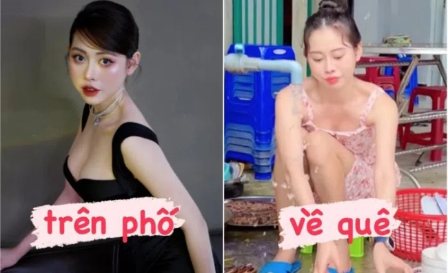 Mới đây cô nàng khoe hình ảnh mặc bộ đồ ở nhà, đi dép lê, ngồi rửa bát khi về quê, hoàn toàn đối lập với những hình ảnh xinh đẹp, gợi cảm trên mạng xã hội.