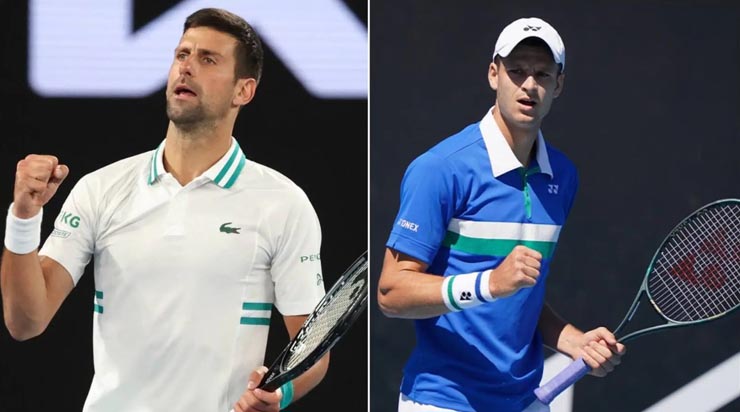 Djokovic (trái) dễ dàng hạ gục Hurkacz