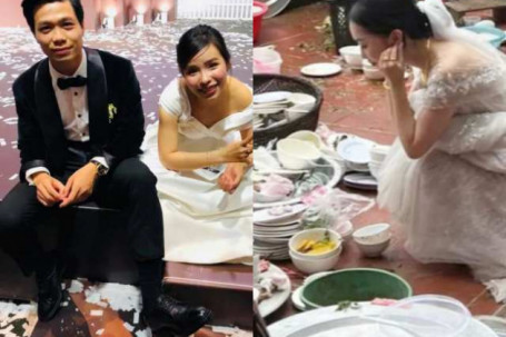 Vợ Công Phượng ngồi bệt trên sàn sau tiệc cưới có gây chú ý bằng vợ hot girl của Hà Đức Chinh?