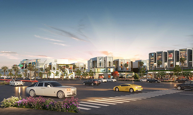 Lối vào Diamond City Lộc Ninh nhìn từ đại lộ sầm uất.