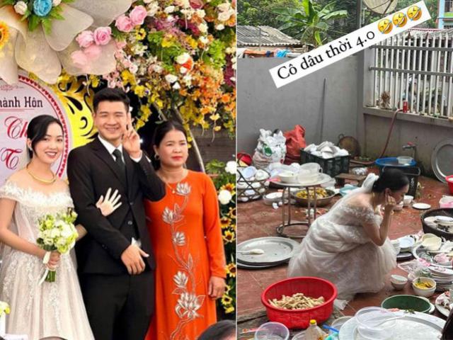 Vợ Hà Đức Chinh nói gì về bức ảnh ”vừa xong đám cưới đã phải ngồi rửa một đống bát”?