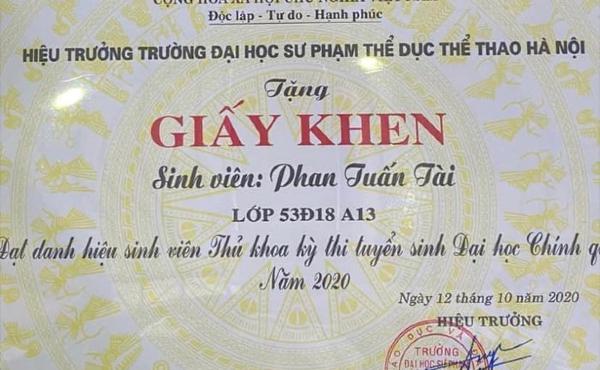 Bằng khen của Phan Tuấn Tài.