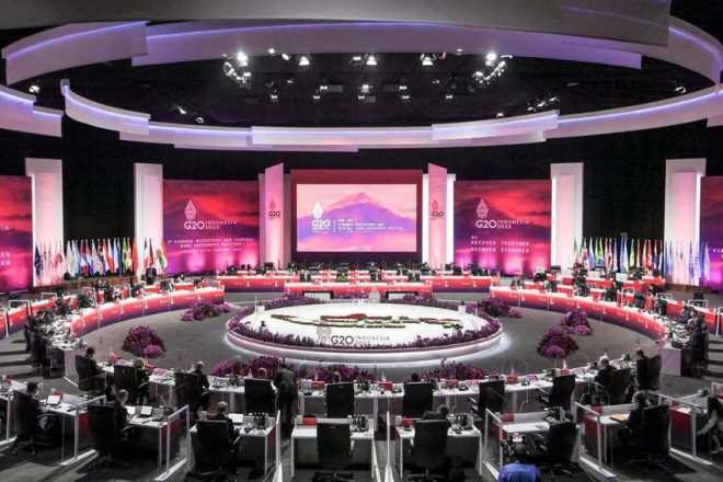 Toàn cảnh cuộc họp các bộ trưởng Tài chính và thống đốc Ngân hàng Trung ương G20 tại thủ đô Jakarta (Indonesia) ngày 17-2-2022. Ảnh: REUTERS