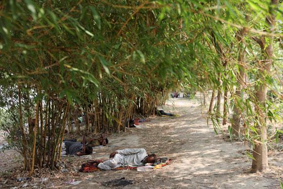 Người dân tìm đến bóng râm bên bờ sông Yamuna ở New Delhi - Ấn Độ hôm 11-5 .Ảnh: REUTERS