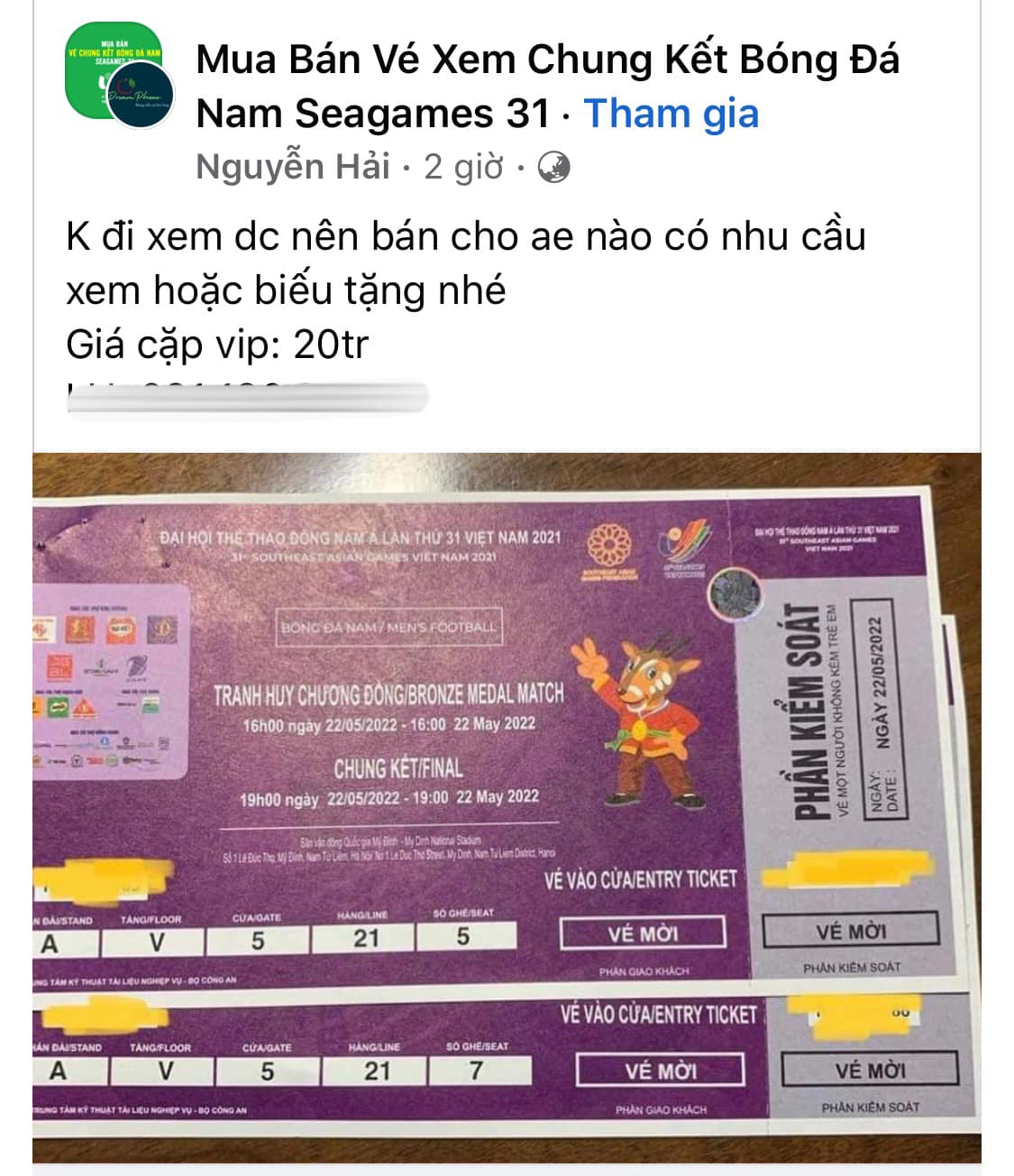 Vé trận chung kết bóng đá nam Sea Games được hét giá trên trời