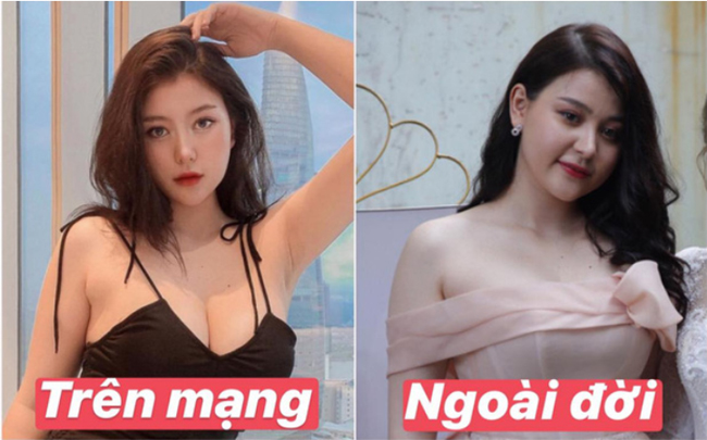 Cư dân mạng từng đưa ra hai tấm hình so sánh hình ảnh trên mạng và ngoài đời của hot girl&nbsp;Wilson Nhật Anh.
