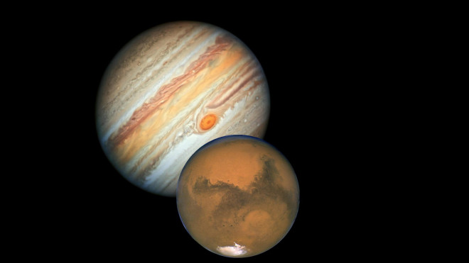 Sao Mộc (lớn) và Sao Hỏa - Ảnh: NASA/ESA