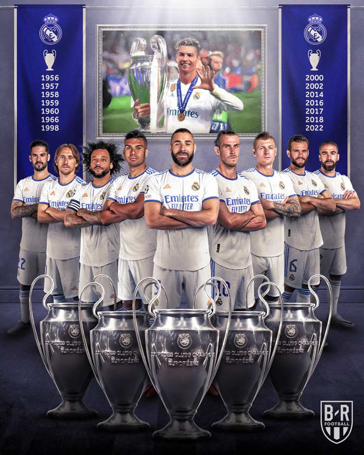 Dàn cầu thủ siêu sao Real Madrid vừa cùng lập kỷ lục 5&nbsp;lần vô địch Champions League như đồng đội cũ Cristiano Ronaldo