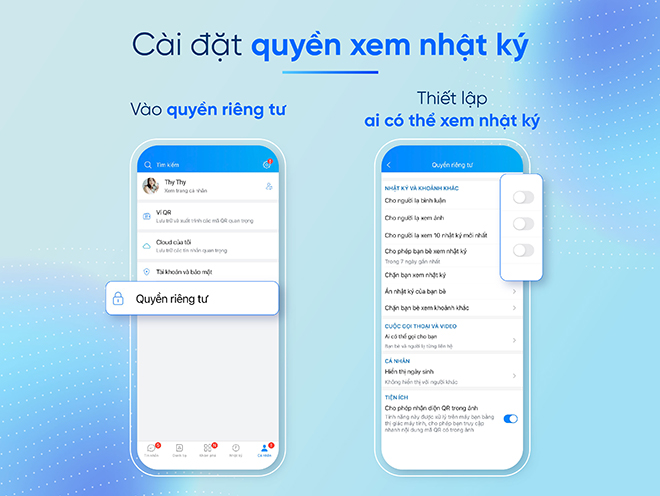 Bạn có thể kiểm soát quyền xem nhật ký Zalo, đảm bảo riêng tư.