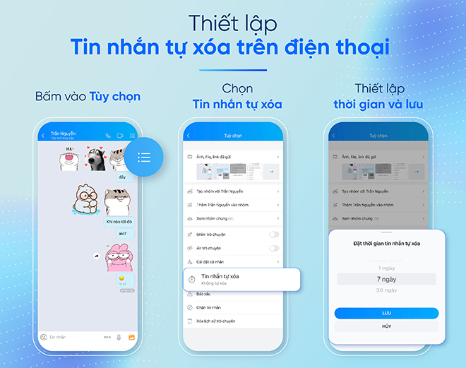 Chỉ mất vài bước để thiết lập tin nhắn tự xóa với thời gian mặc định 1, 7 hoặc 30 ngày.