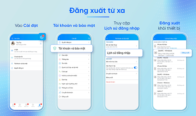 Bạn có thể nhanh chóng đăng xuất từ xa, đảm bảo tính riêng tư và bảo mật.