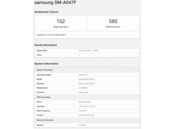 Điểm hiệu năng của Galaxy A04s.