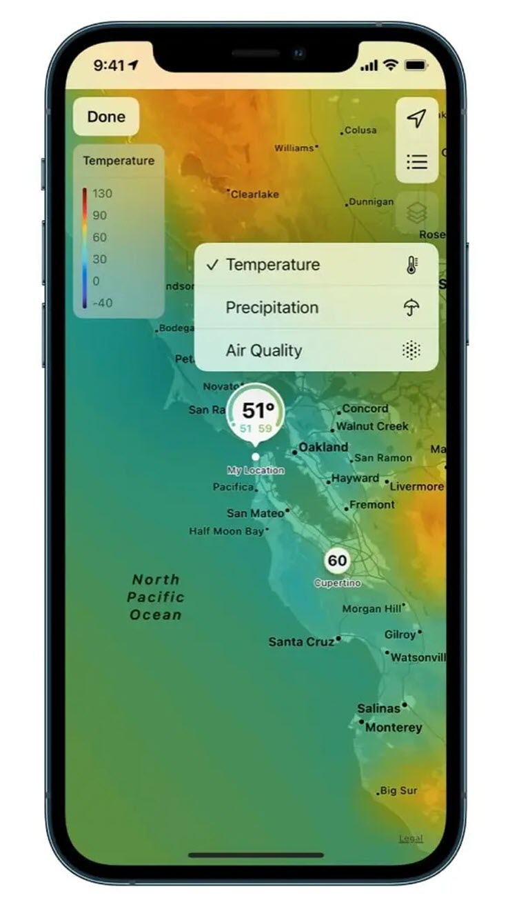 Bản đồ thời tiết tương tác ẩn trên iPhone.