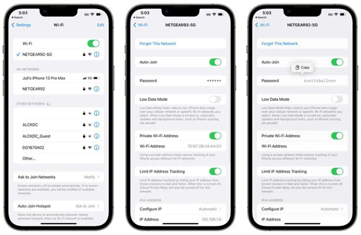 With iOS 16, viewing saved Wi-Fi passwords 