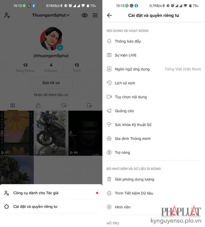 Truy cập vào phần cài đặt và quyền riêng tư trên TikTok. Ảnh: MINH HOÀNG
