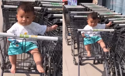 The baby boy was forgotten by his mother in the supermarket trolley, the expression surprised everyone - 1