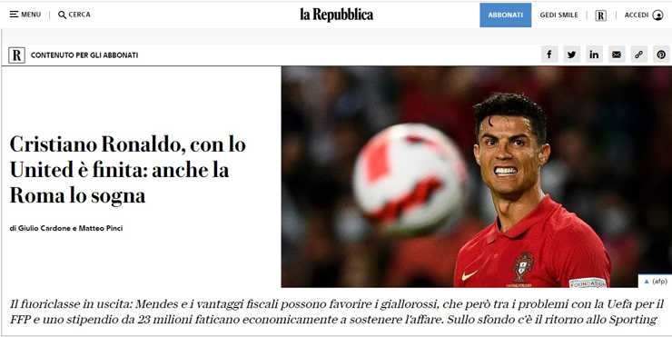 La Repubblica tiết lộ Ronaldo đang tìm đường tháo chạy khỏi MU
