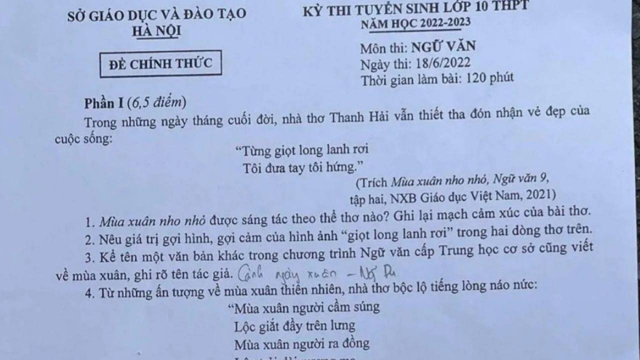 Đáp án đề thi môn Ngữ văn tuyển sinh lớp 10 Hà Nội năm 2022 - 2