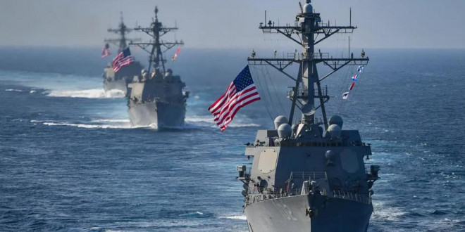 Các tàu khu trục có trang bị tên lửa dẫn đường USS Preble (DDG 88), USS Halsey (DDG 97) và USS Sampson (DDG 102). Ảnh: HẢI QUÂN MỸ