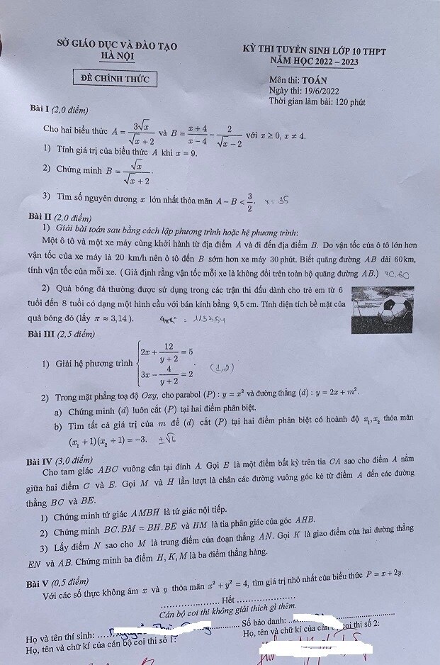 Đáp án đề thi môn Toán tuyển sinh lớp 10 Hà Nội năm 2022 - 5