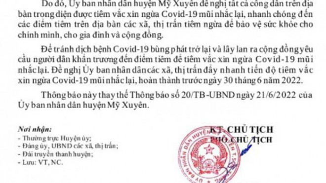 Văn bản Thông báo số 21 thay thế Thông báo số 20.