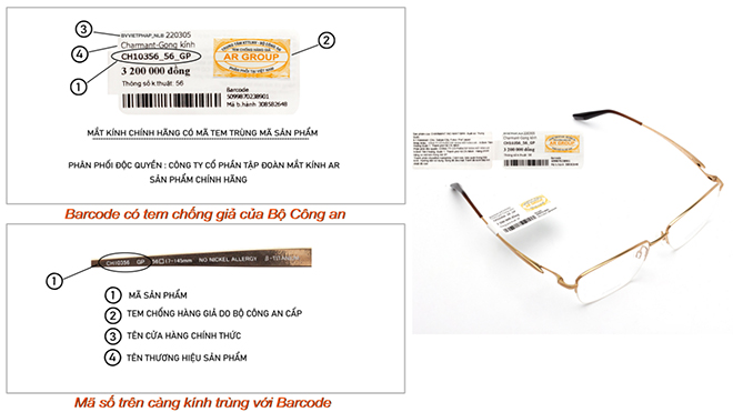 Tất cả sản phẩm mắt kính tại Eyewear Hut đều gắn tem chính hãng từ AR GROUP.