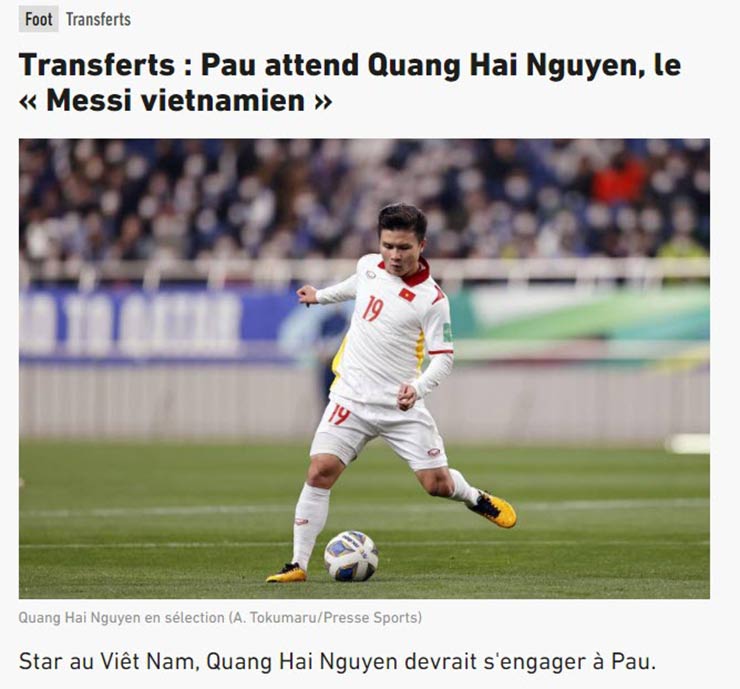 Quang Hải được tờ L'Equipe cho biết sẽ về với Pau FC ở Ligue 2