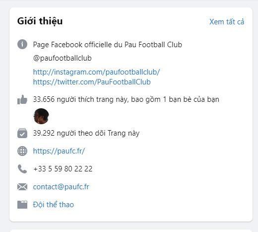 Lượt theo dõi Pau FC tăng chóng mặt