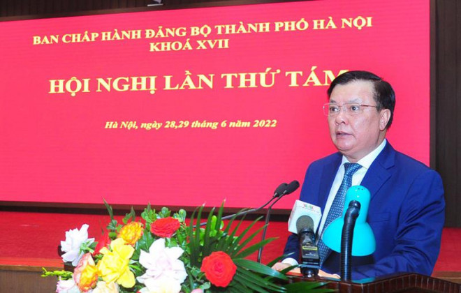 Bí thư Thành ủy Hà Nội Đinh Tiến Dũng phát biểu khai mạc hội nghị&nbsp;- Ảnh: Viết Thành