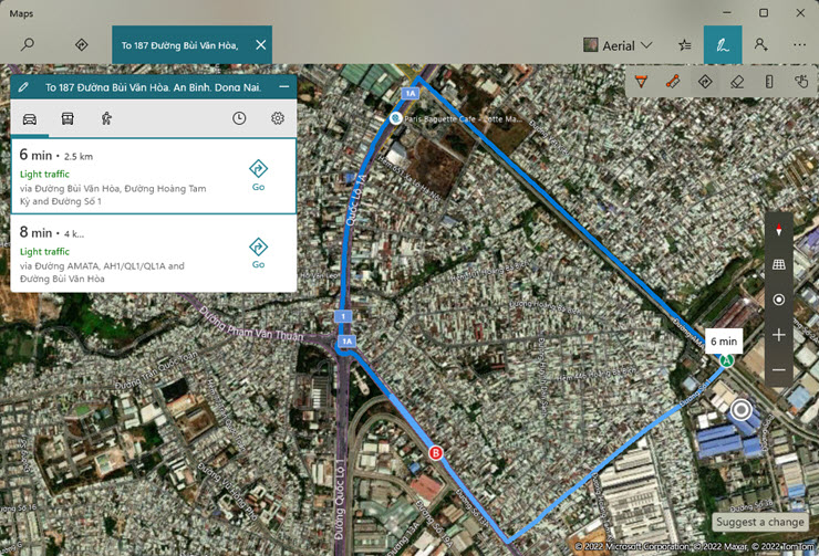 Tính năng vẽ tuyến đường trên Microsoft Maps.