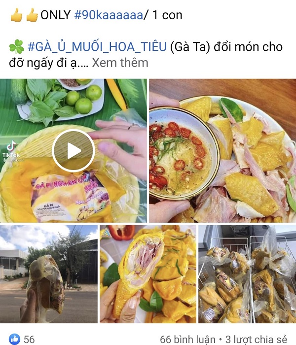 Bài đăng bán gà ủ muối hoa tiêu "siêu rẻ" khắp chợ mạng. (Ảnh chụp màn hình).