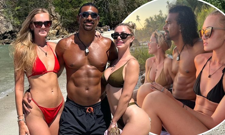 David Haye du hí cùng&nbsp;bạn gái mới&nbsp;Mica Jova (áo đỏ) và bạn gái lâu năm&nbsp;Sian Osborne