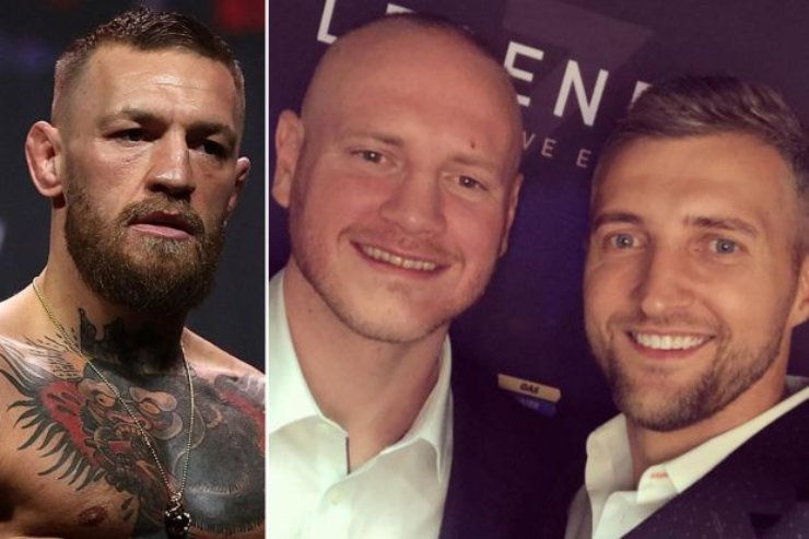 McGregor thách thức chấp cả bộ đôi Carl Froch (ngoài cùng bên phải) và George Groves