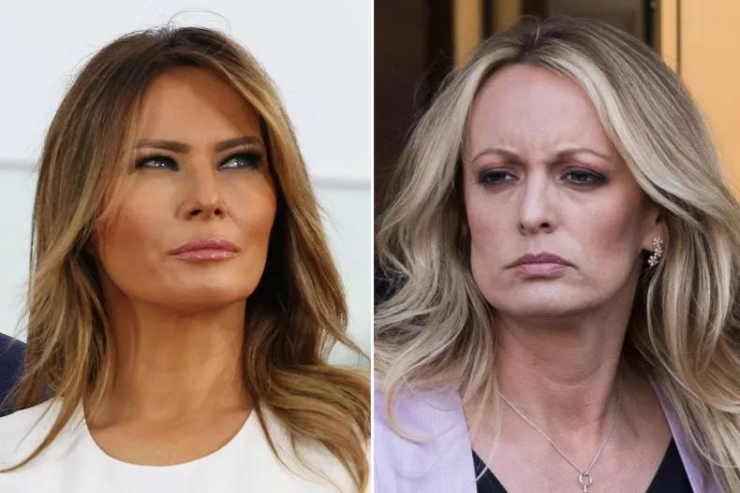 Bà Melania Trump - phu nhân của cựu tổng thống Donald Trump (trái) và nữ diễn viên phim “người lớn” Stormy Daniels. Ảnh: NEWSWEEK